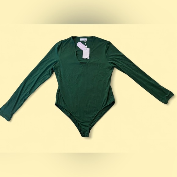 MANGOPOP Women’s Green Long Sleeve Bodysuit Scoop Neck, Size XXL, NWT - Picture 4 of 7